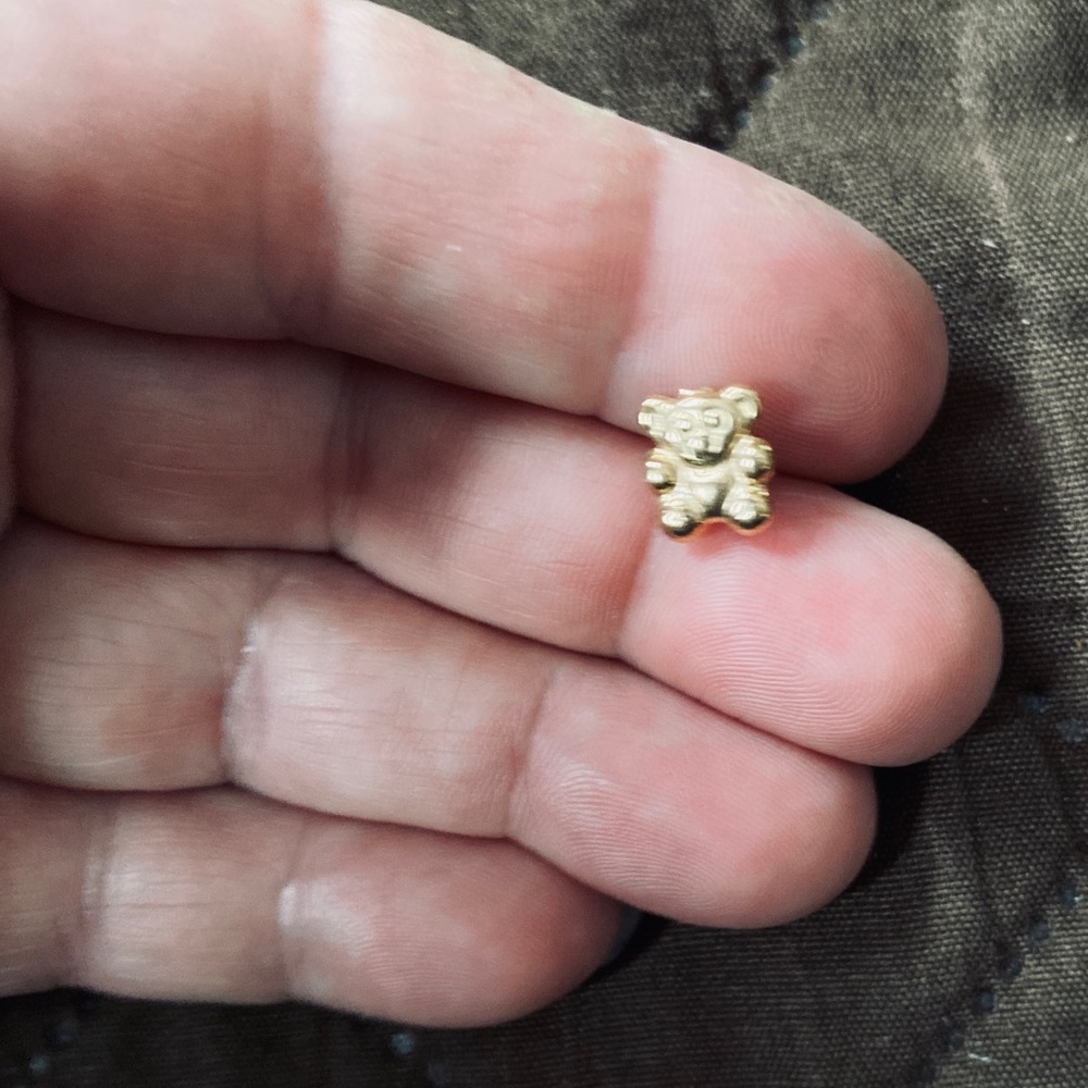 Lightweight Gold Tiny Teddy Bear Stud Earrings - image 2